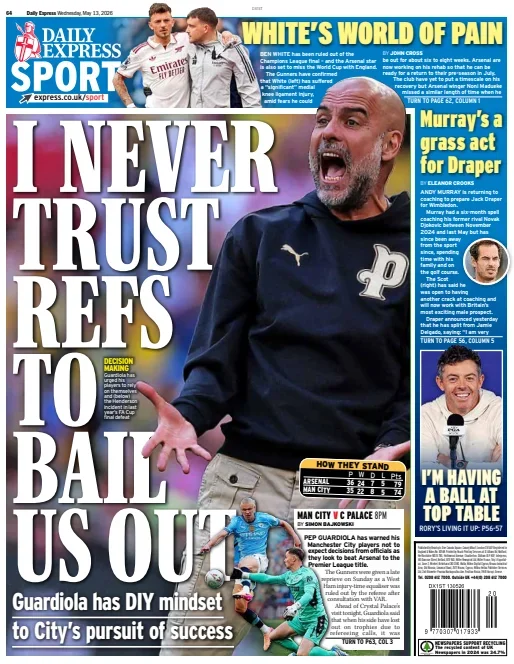 Back page of the Daily Express on 13 May 2026