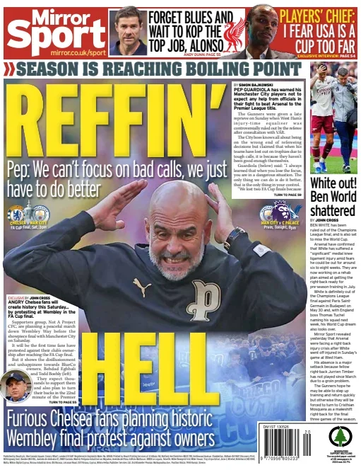 Back page of the Daily Mirror on 13 May 2026